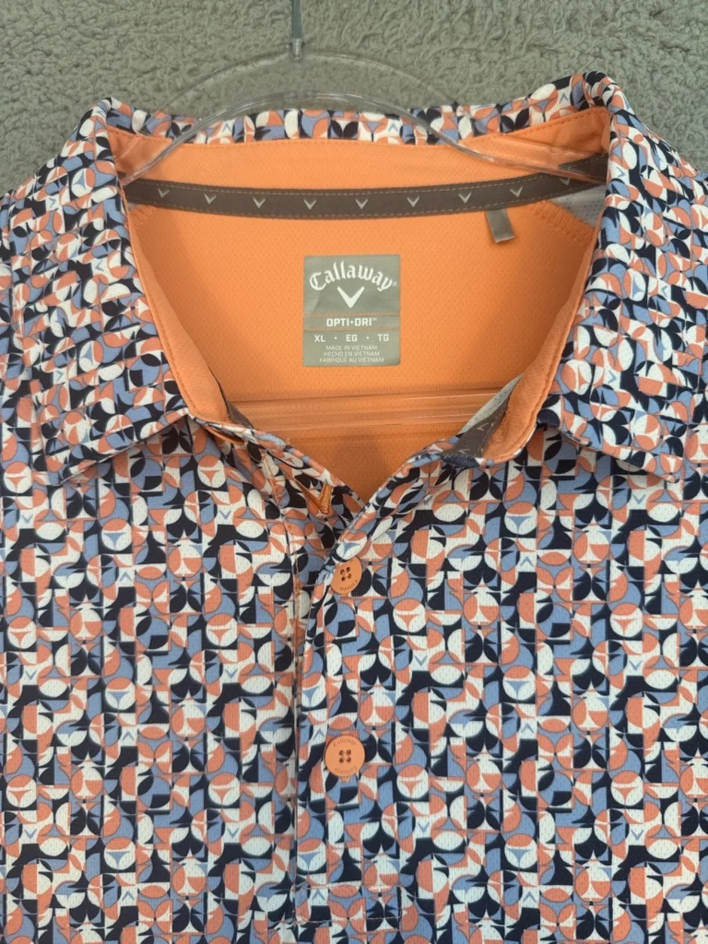Callaway Opti-Dri Golf shirt Men's XL short sleeve Pink & Navy Geo-Print Polo